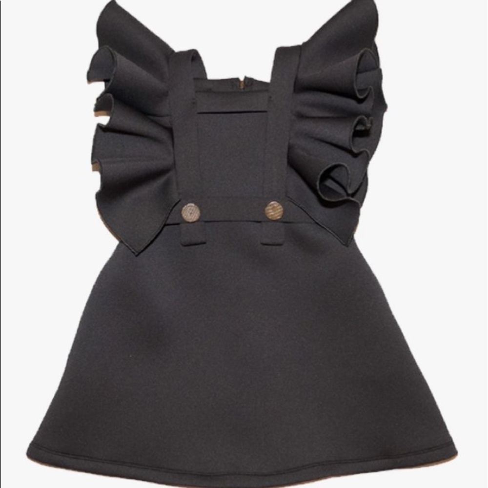 Moque Black Ruffle Dress with Gold Buttons